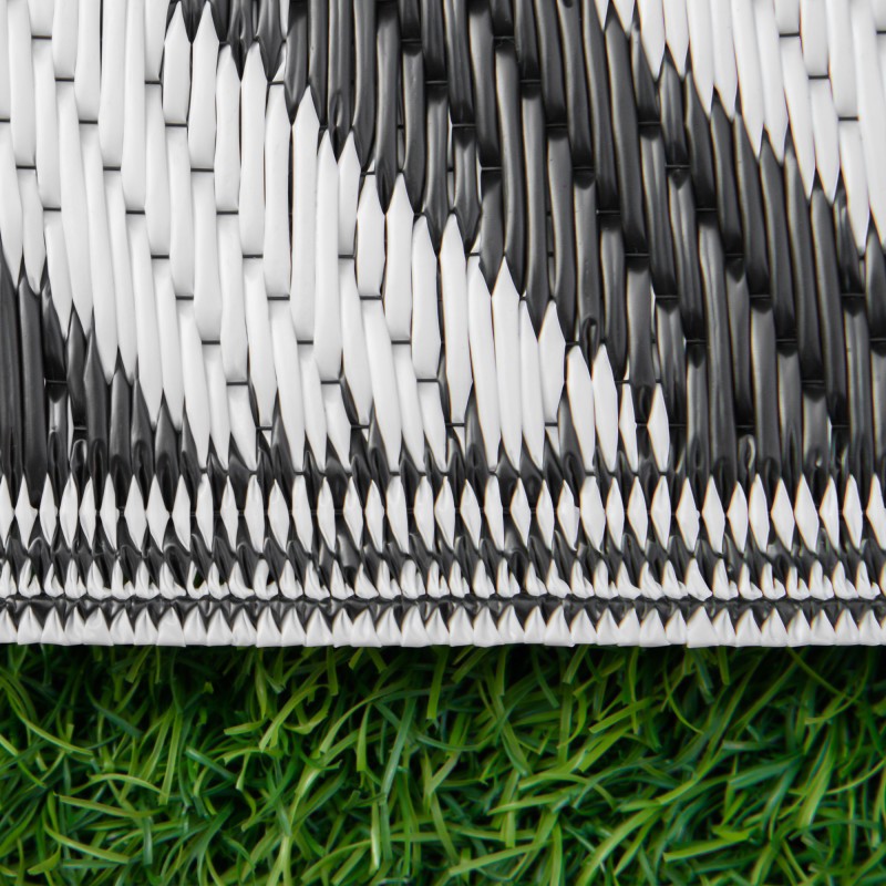 Ulkoterassimatto ulkokäyttöön, kaksipuolinen polypropeeni 121 x 182 cm, musta-valkoinen