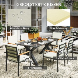 Puutarhan ruokailuryhmä 7 osaa ulkokäyttöön, alumiinia, pöytä 175 x 92 x 73 cm, 6 tuolia, musta/harmaa