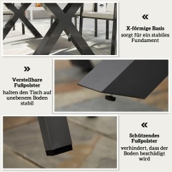 Puutarhan ruokailuryhmä 7 osaa ulkokäyttöön, alumiinia, pöytä 175 x 92 x 73 cm, 6 tuolia, musta/harmaa