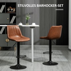 Baarituoli 2 kpl setti, retrodesign, keinonahka ja metalli, säädettävä korkeus 91–111 cm, ruskea