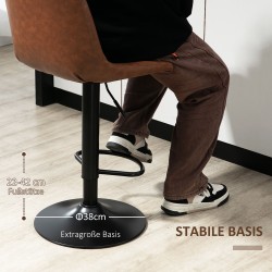 Baarituoli 2 kpl setti, retrodesign, keinonahka ja metalli, säädettävä korkeus 91–111 cm, ruskea