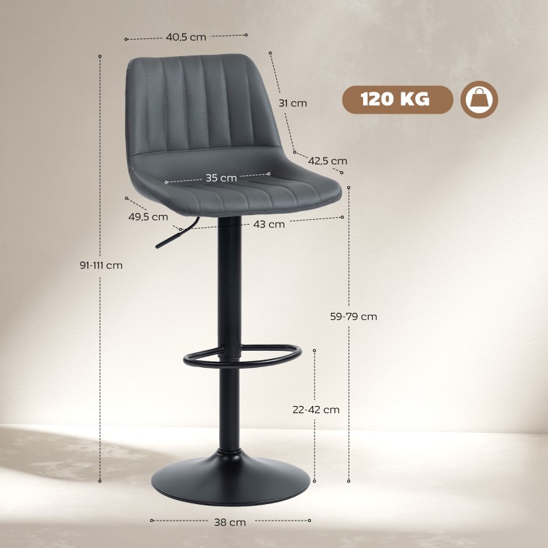 Baarituoli 2 kpl setti retrodesign, keinonahka, säädettävä korkeus 59–79 cm, tummanharmaa