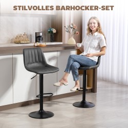 Baarituoli 2 kpl setti retrodesign, keinonahka, säädettävä korkeus 59–79 cm, tummanharmaa