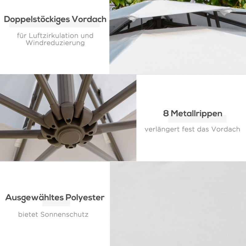 Sivuvarjo teräsrunko Ø2,67 x 2,45 m kaksikerroksinen kampimekanismi vaaleanharmaa