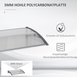 Ovikatos sisäänkäynnille polykarbonaattia ja alumiinia 110 x 60 x 18 cm harmaa