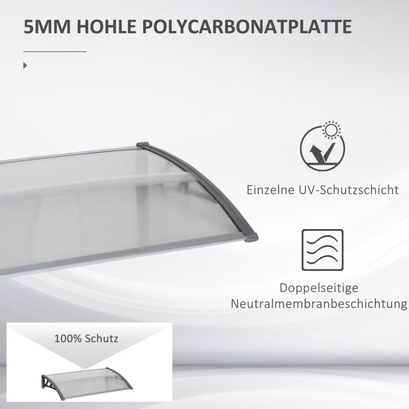 Ovikatos sisäänkäynnille polykarbonaattia ja alumiinia 110 x 60 x 18 cm harmaa