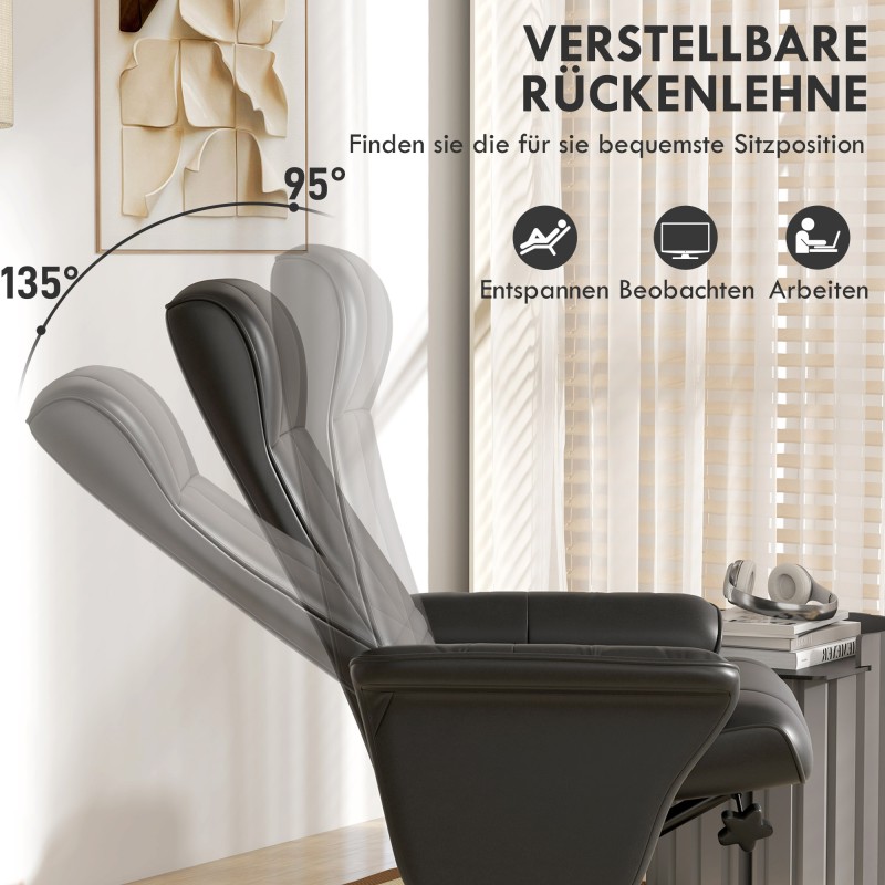 Lepotuoli ja jalkarahi, kääntyvä ja kallistettava, mikrokuitukangasta muistuttava polyesteri, musta