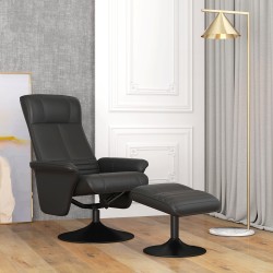 Lepotuoli ja jalkarahi, kääntyvä ja kallistettava, mikrokuitukangasta muistuttava polyesteri, musta