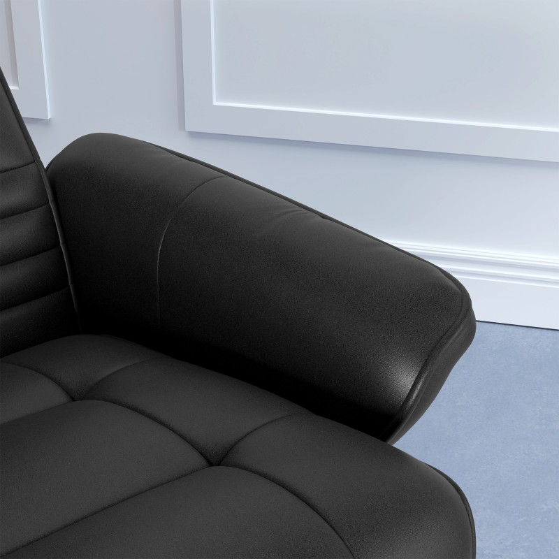 Lepotuoli ja jalkarahi, kääntyvä ja kallistettava, mikrokuitukangasta muistuttava polyesteri, musta