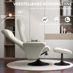 Lepotuoli ja rahi, kääntyvä ja kallistuva, mikrokuitupolyesteri, teräsjalusta, 2-osainen setti, cremevalkoinen