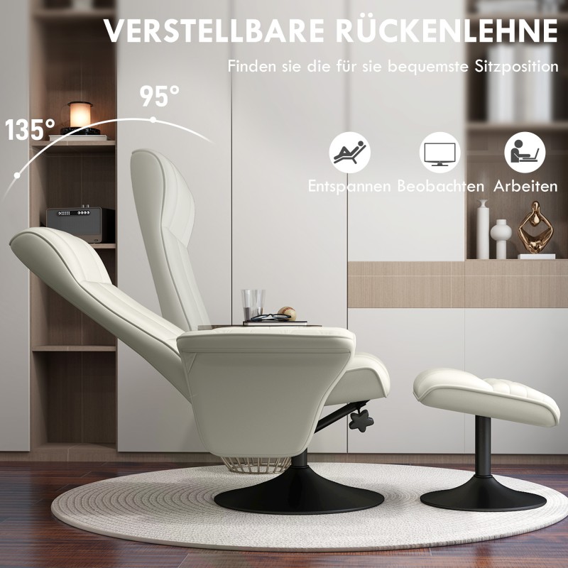 Lepotuoli ja rahi, kääntyvä ja kallistuva, mikrokuitupolyesteri, teräsjalusta, 2-osainen setti, cremevalkoinen