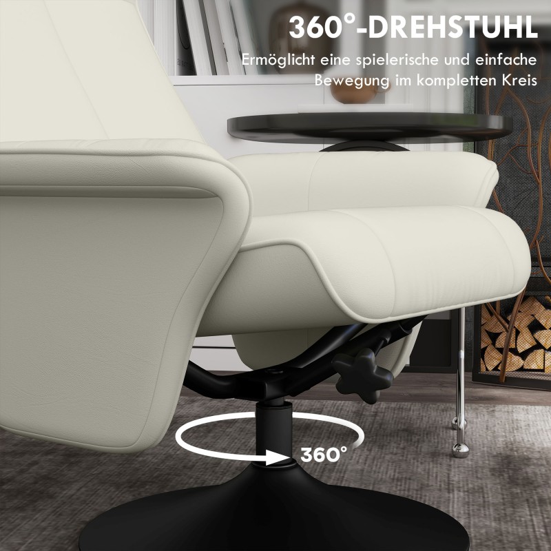 Lepotuoli ja rahi, kääntyvä ja kallistuva, mikrokuitupolyesteri, teräsjalusta, 2-osainen setti, cremevalkoinen