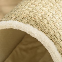 Kissan lepopesä ja raapintatynnyri tyynyllä, mänty/merileväköysi, 41 x 38 x 43 cm, khaki/luonnonvärinen/beige