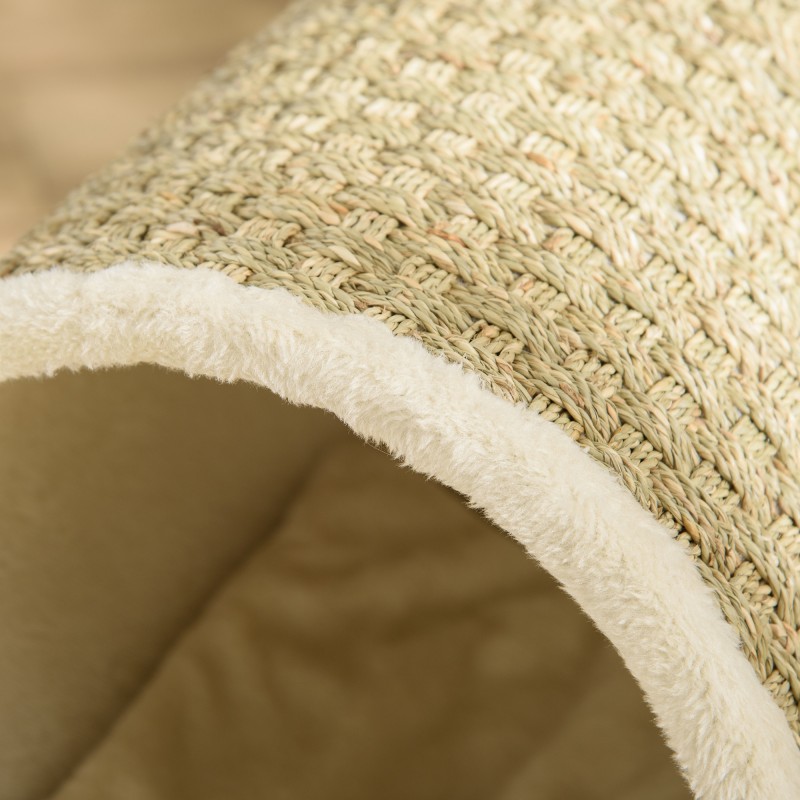 Kissan lepopesä ja raapintatynnyri tyynyllä, mänty/merileväköysi, 41 x 38 x 43 cm, khaki/luonnonvärinen/beige