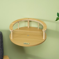 Seinään kiinnitettävä kissan lepotaso lastulevystä Ø34 x 10,5 cm tammi/kerma