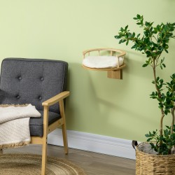 Seinään kiinnitettävä kissan lepotaso lastulevystä Ø34 x 10,5 cm tammi/kerma