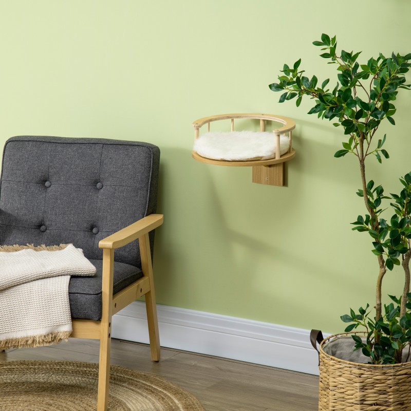 Seinään kiinnitettävä kissan lepotaso lastulevystä Ø34 x 10,5 cm tammi/kerma