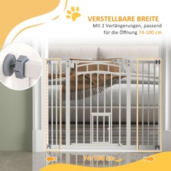 Lemmikkien turvaportti koirille ja kissoille terästä 74–100 x 76 cm valkoinen, automaattisesti sulkeutuva