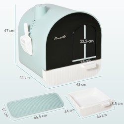 Kissan suljettu hiekkalaatikko kannella, suodattimella ja matolla, muovi, 43 x 44 x 47 cm, vihreä/musta