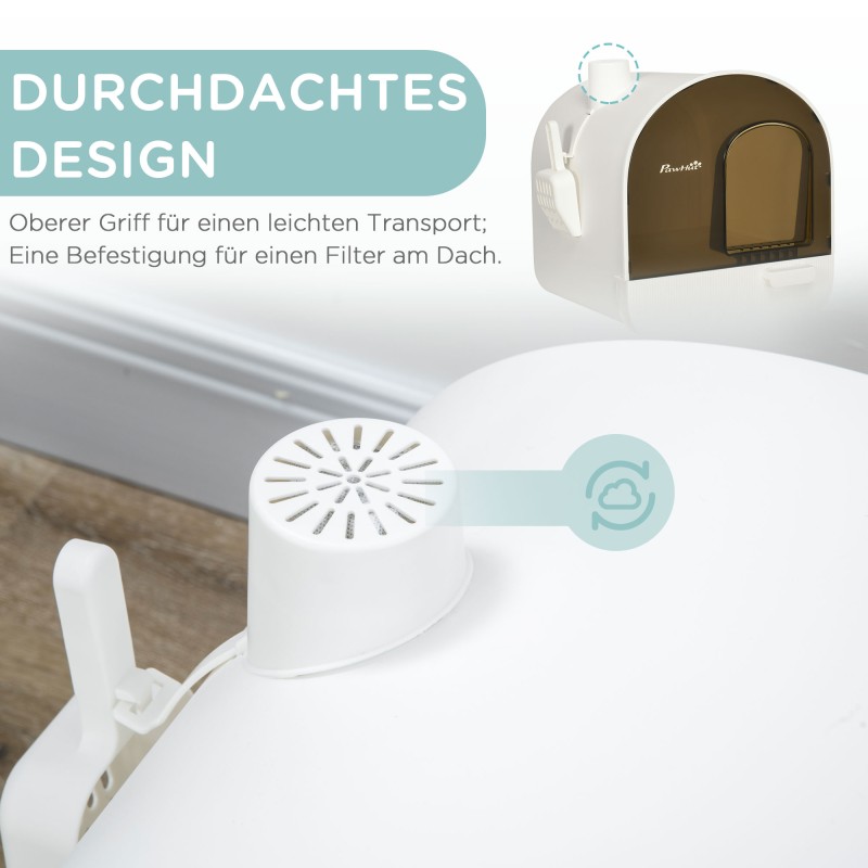 Kissanvessa suodattimella ja hiekkamatolla, muovi, 43 x 44 x 47 cm, mustavalkoinen