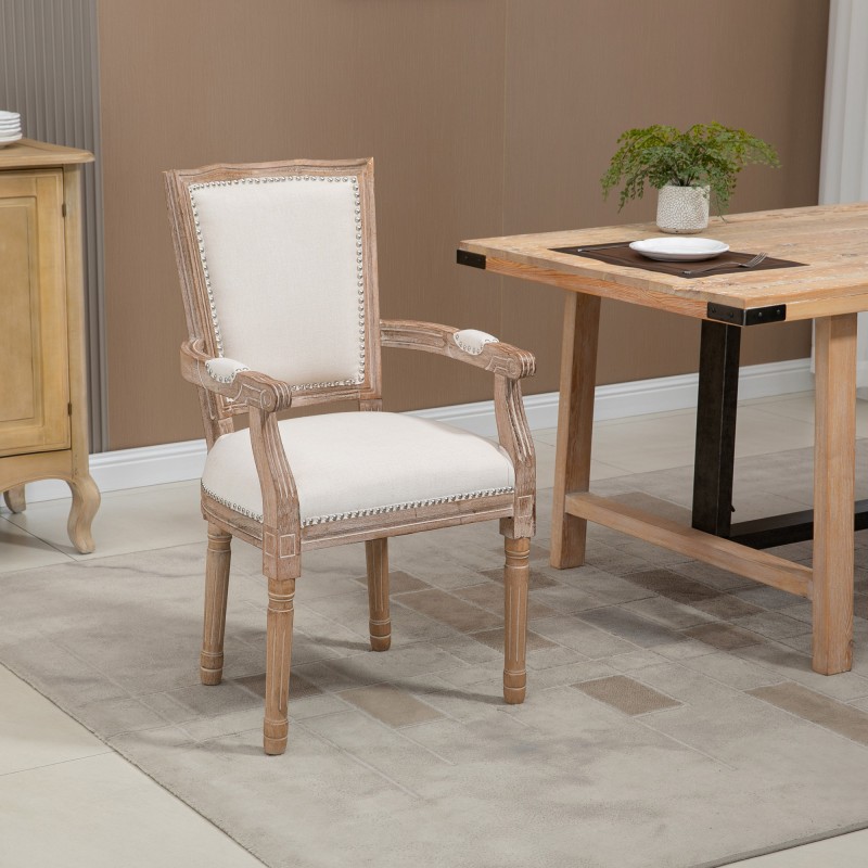 Ruokapöydän tuoli ranskalainen maalaisromanttinen tyyli kautsukipuuta 54,5 x 59 x 96 cm cremevalkoinen