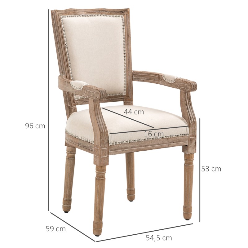 Ruokapöydän tuoli ranskalainen maalaisromanttinen tyyli kautsukipuuta 54,5 x 59 x 96 cm cremevalkoinen