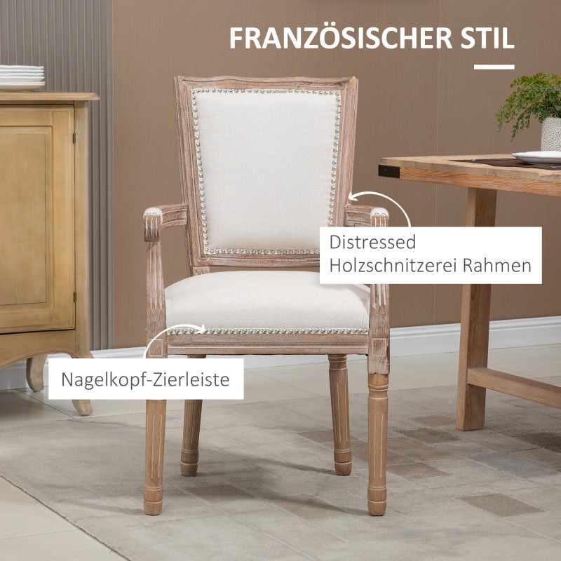 Ruokapöydän tuoli ranskalainen maalaisromanttinen tyyli kautsukipuuta 54,5 x 59 x 96 cm cremevalkoinen