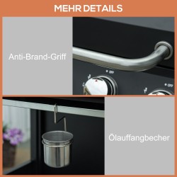 Kaasugrilli 3 polttimella, metallirunko, sivutasot ja kaapillinen alakaappi, musta 132,4 x 55 x 109 cm