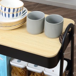 Rullattava säilytys- ja tarjoiluvaunu, 3 korihyllyä ja kansi, teräs/muovi/MDF, 45 x 31 x 79,4 cm, musta