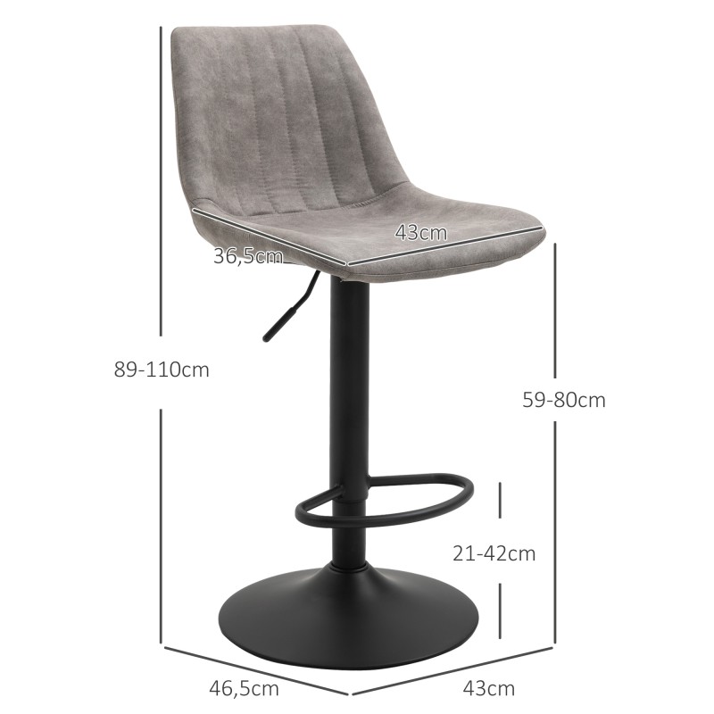2 kpl baarituoli setti retrotyyli, mikrokuitu, korkeussäädettävä kaasujousella, harmaa/musta
