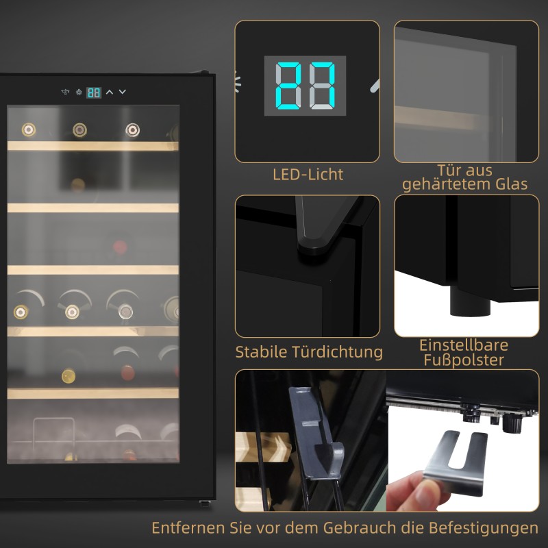 Viinikaappi 24 pullolle, kompressorijäähdytys, 5–20 °C, LED-valaistus, 43 x 45 x 75 cm, musta