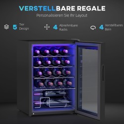 Viinikaappi 20 pullolle, 53 l, kompressorijäähdytys, UV-suojattu lasiovi, LED-valaistus, musta