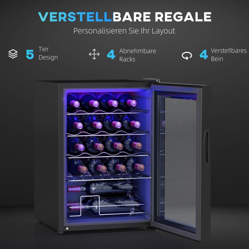 Viinikaappi 20 pullolle, 53 l, kompressorijäähdytys, UV-suojattu lasiovi, LED-valaistus, musta