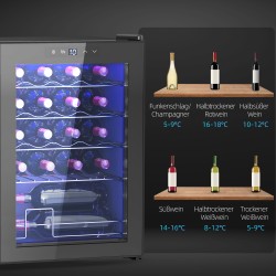 Viinikaappi 20 pullolle, 53 l, kompressorijäähdytys, UV-suojattu lasiovi, LED-valaistus, musta