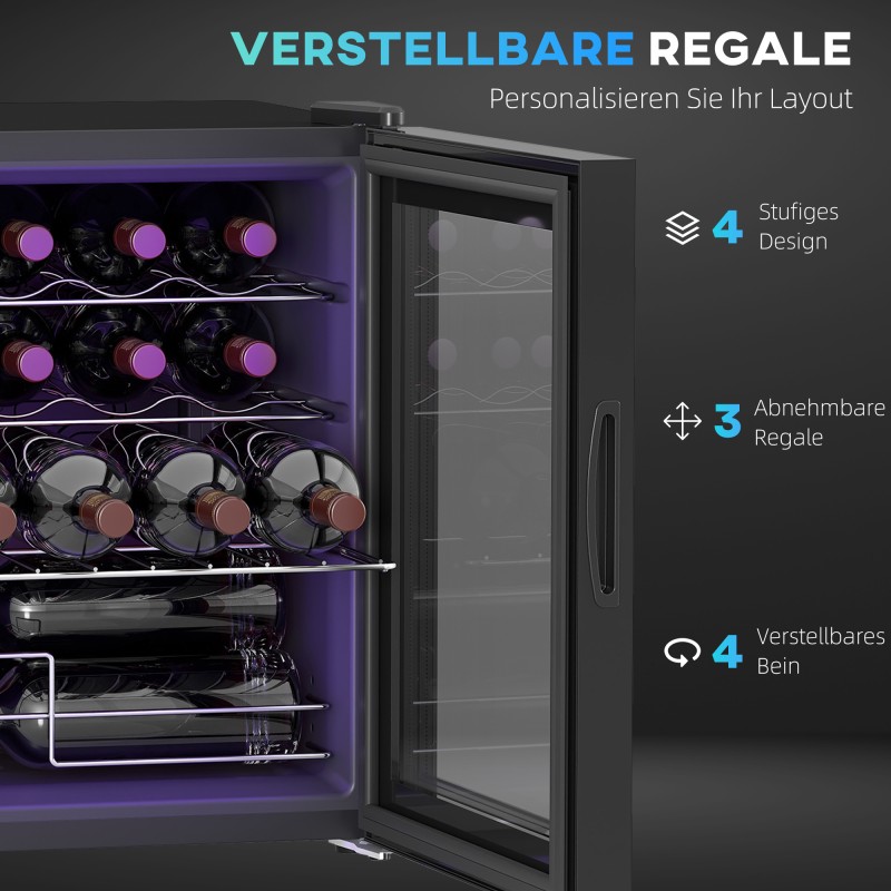 Viinikaappi 16 pullolle, 42 l, vapaasti sijoitettava, kompressorijäähdytys, musta, lasiovi, LED-valo, kosketusohjaus