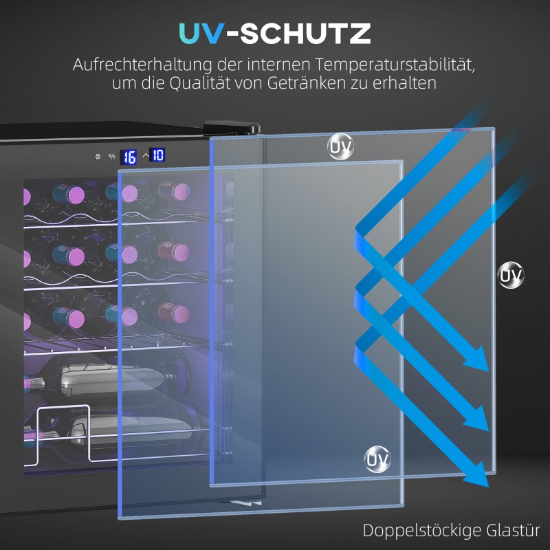 Viinikaappi 16 pullolle, 42 l, vapaasti sijoitettava, kompressorijäähdytys, musta, lasiovi, LED-valo, kosketusohjaus