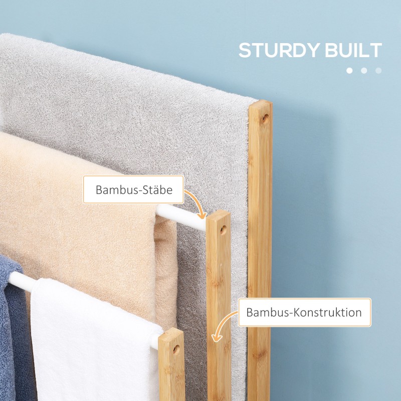 Bambuinen pyyheteline kylpyhuoneeseen, 3-portainen, 48 x 25,8 x 94 cm, luonnonpuu/valkoinen
