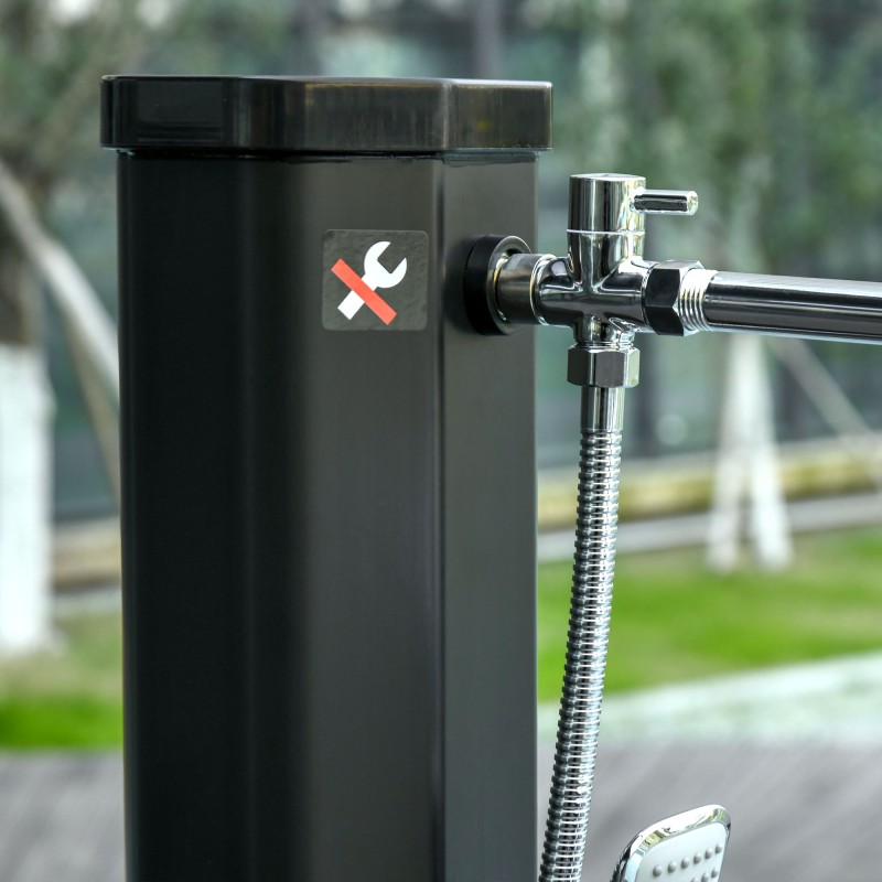 Aurinkolämmitteinen ulkosuihku puutarhaan, 35 l vesisäiliö, 0–55 °C, muovi/ABS, musta, 216 cm