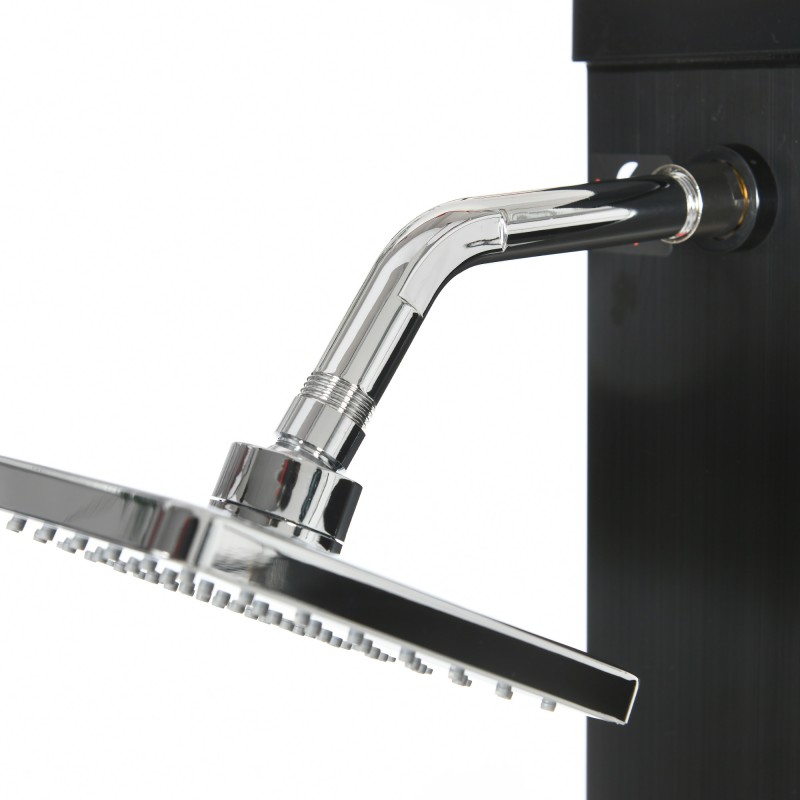 Aurinkolämmitteinen ulkosuihku 40 l, 360° kääntyvä suihkupää ja jalkasuihku, musta 19 x 20 x 217 cm