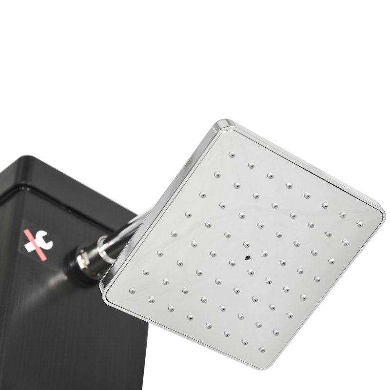 Aurinkolämmitteinen ulkosuihku 40 l, 360° kääntyvä suihkupää ja jalkasuihku, musta 19 x 20 x 217 cm