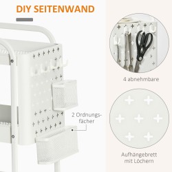 Keittiövaunu rei’itetty sivulevy ja korihyllyt, teräs, 51,5 x 32 x 75,6 cm, valkoinen