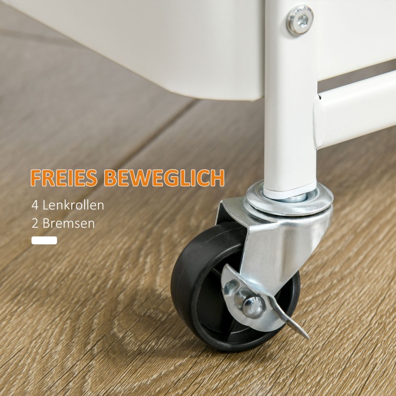 Keittiövaunu rei’itetty sivulevy ja korihyllyt, teräs, 51,5 x 32 x 75,6 cm, valkoinen