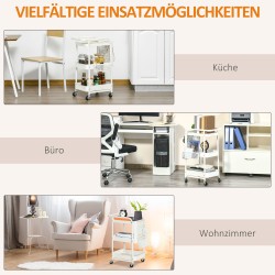 Keittiövaunu rei’itetty sivulevy ja korihyllyt, teräs, 51,5 x 32 x 75,6 cm, valkoinen