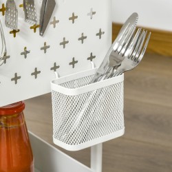 Keittiövaunu rei’itetty sivulevy ja korihyllyt, teräs, 51,5 x 32 x 75,6 cm, valkoinen