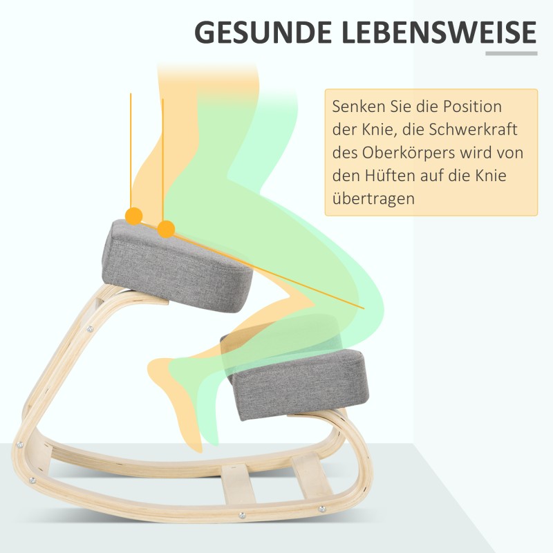 Ergonominen polvituoli työtuoliksi, koivurunko, pehmustettu istuin ja polvityynyt, 120 kg, harmaa