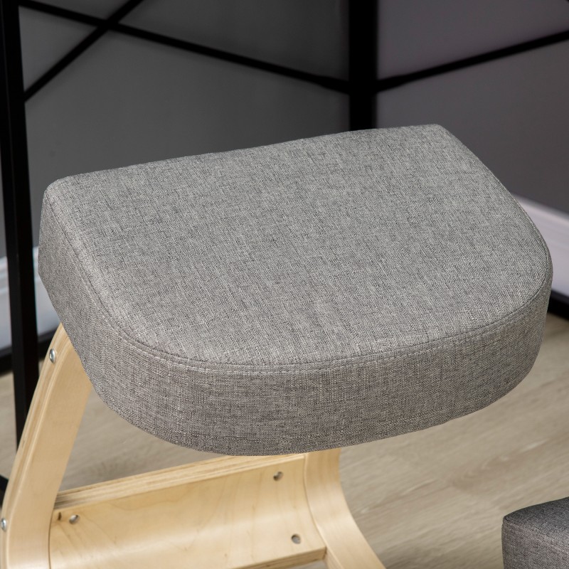 Ergonominen polvituoli työtuoliksi, koivurunko, pehmustettu istuin ja polvityynyt, 120 kg, harmaa