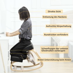 Ergonominen polvituoli työtuoli koivua 51 x 69 x 58 cm 120 kg musta