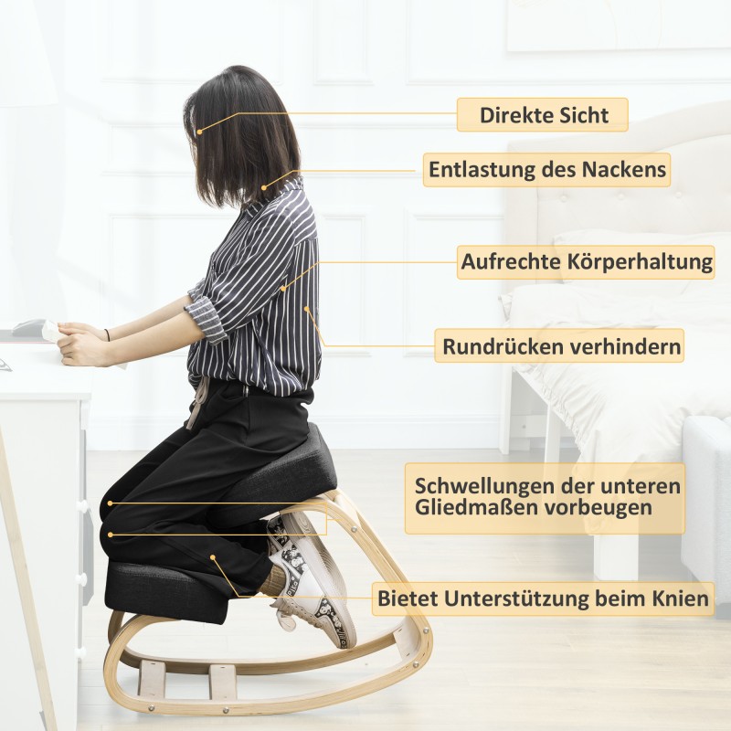 Ergonominen polvituoli työtuoli koivua 51 x 69 x 58 cm 120 kg musta