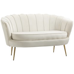 Kaksipaikkainen vintage sohva samettimainen kangas metallirunko 130 x 77 x 77 cm creme kulta