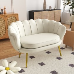 Kaksipaikkainen vintage-sohva, samettimainen kangas, metallirunko, 130 x 77 x 77 cm, creme/kulta
